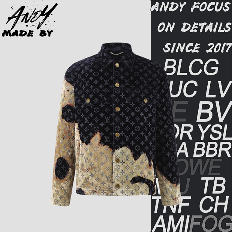 L V Casual Denim Jacket With Burning Cloud Print And Lapel