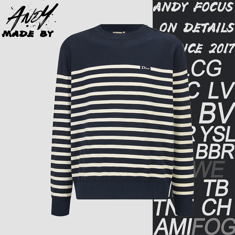 Dior Embroidered Logo Striped Knit Sweater