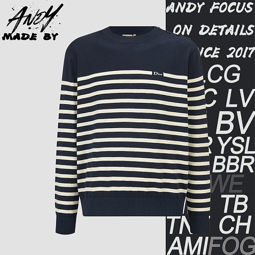 Dior Embroidered Logo Striped Knit Sweater