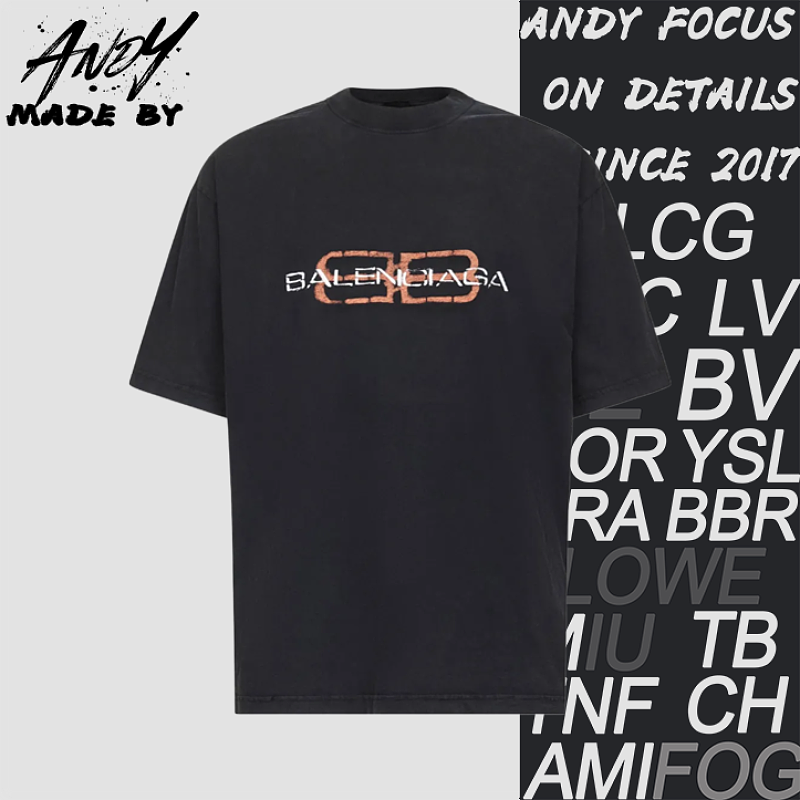 Balenciaga Mottled Mud-Dyed Short-Sleeve T-Shirt With Double-B Print