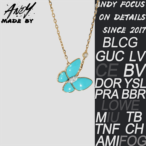 Van Turquoise Butterfly Necklace Rose Gold