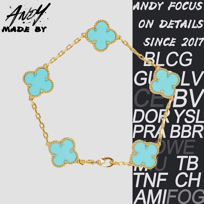 Van Turquoise Five Flower Bracelet In Gold