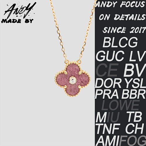 Vca Rose Stone Diamond Encrusted Clover Necklace In Rose Gold