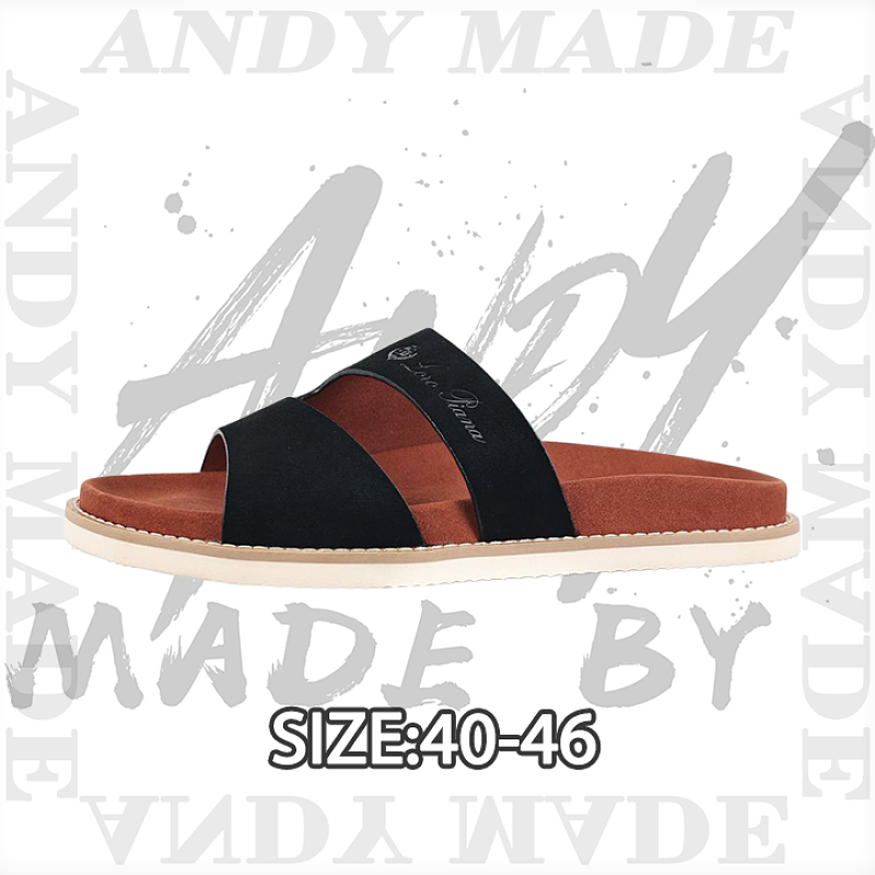 Double-strap Slippers Black Brown