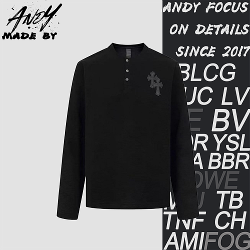 Cross Patch Waffle Henry Collar Long Sleeve - Black
