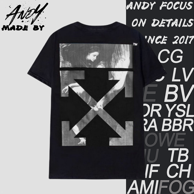 O FF Religious Angel Wings Print Short Sleeves
