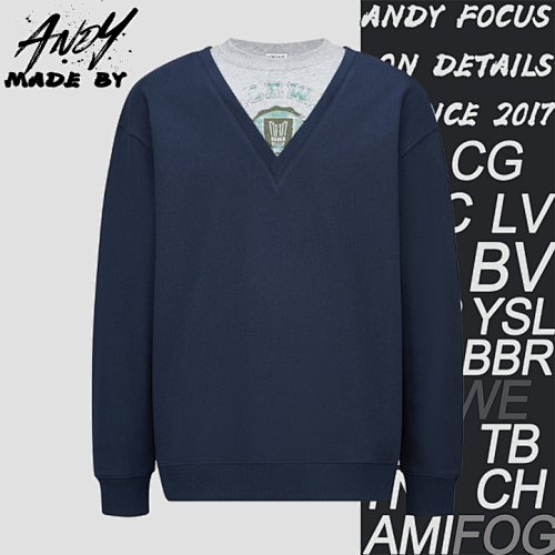 Loewe Faux Two-Piece Printed Embroidered V-Neck Sweatshirt