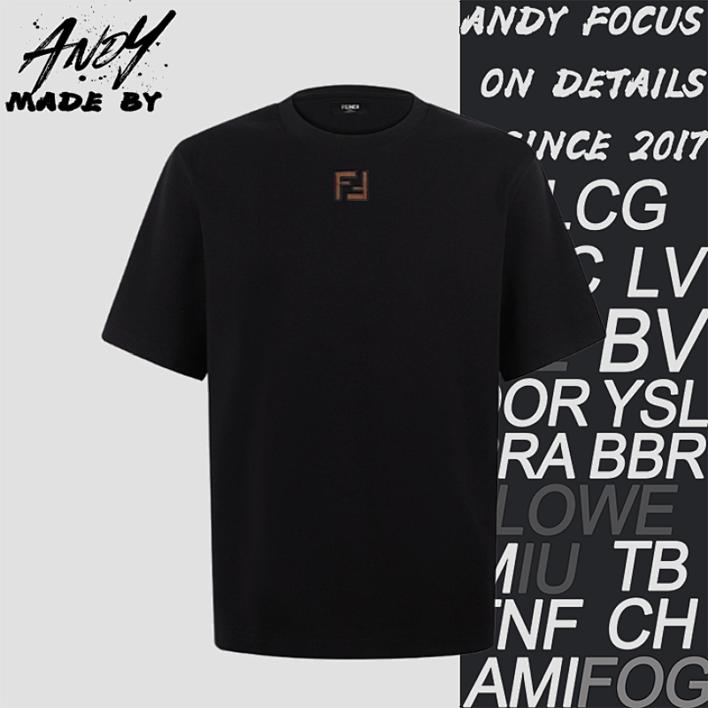 Cotton Crew Neck Corduroy FF Pattern Short-Sleeve T-Shirt