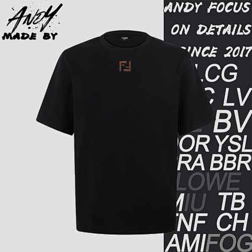 Cotton Crew Neck Corduroy FF Pattern Short-Sleeve T-Shirt