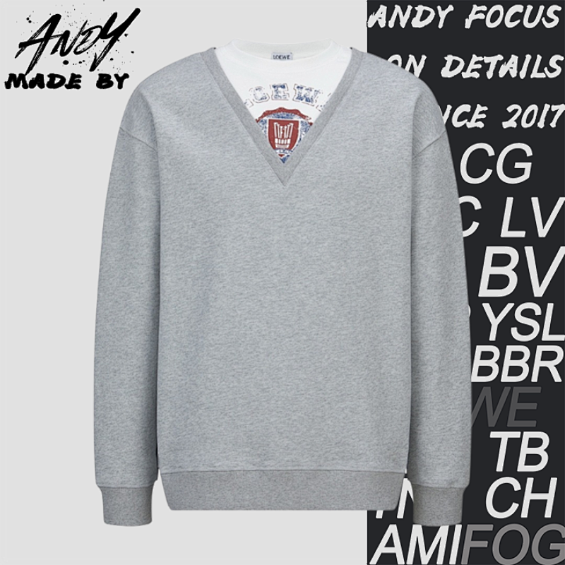 Loewe Faux Two-Piece Printed Embroidered V-Neck Sweatshirt