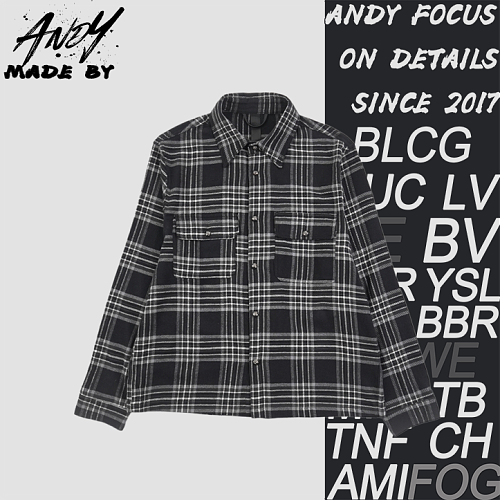 Double-pocket Black And Grey Plaid Long-sleeve Shirt