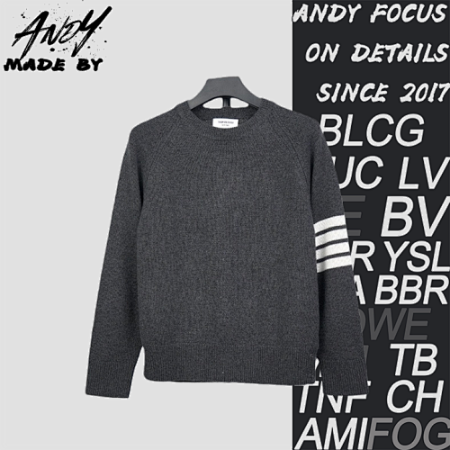 TB Four-stripe Wool Crew Neck Sweater - Smoky Gray