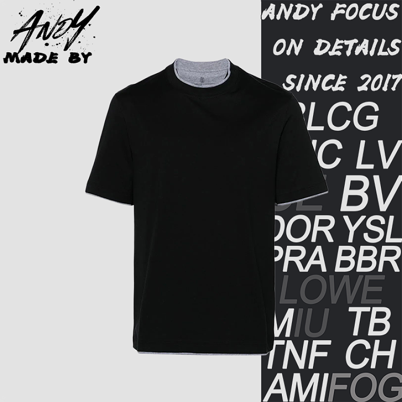 Silk-Gloss Cotton Fake Two-Piece Short Sleeve