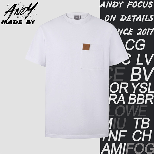 Pocket Leather Label Pure Cotton Crew Neck Short Sleeve T-Shirt