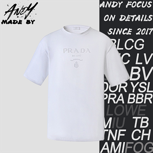 Prada Solid Color Embossed Crew Neck Short-sleeved T-shirt
