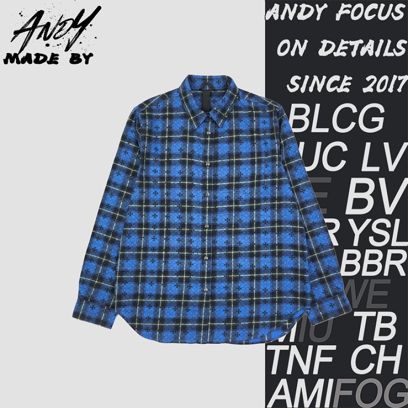 Full-Print Plaid Cross Long-Sleeve Shirt