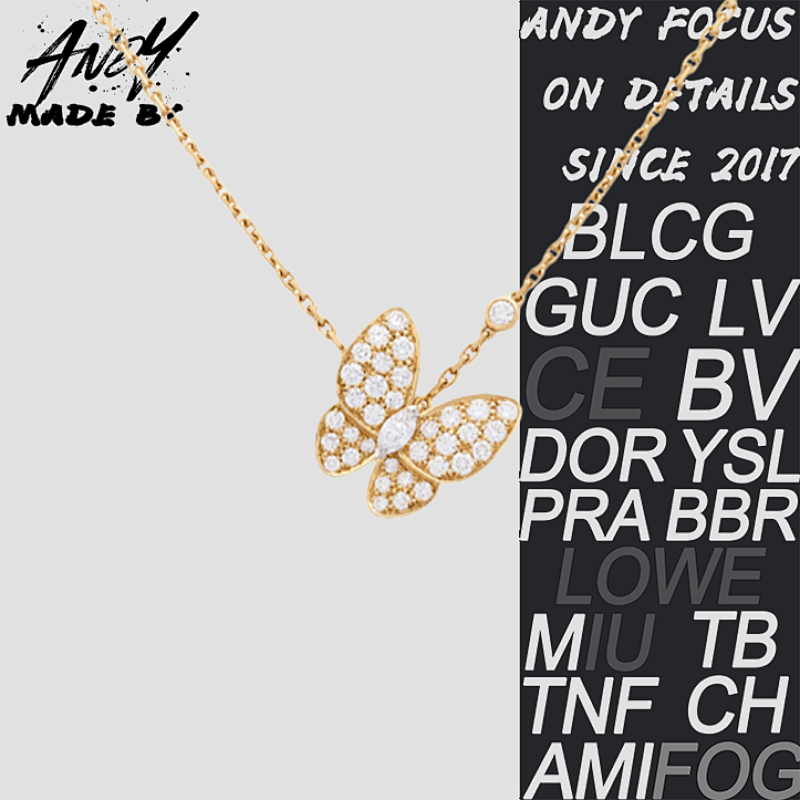 Van Cleef & Arpels Full Diamond Butterfly Necklace In Golden Yellow