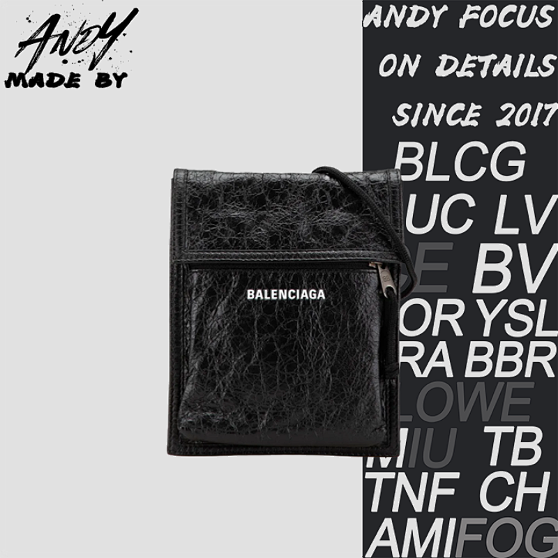 Balenciaga Paris Solid Color Logo Phone Bag Black