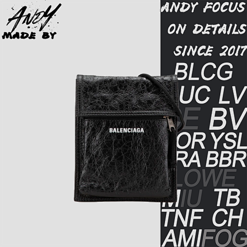Balenciaga Paris Solid Color Logo Phone Bag Black