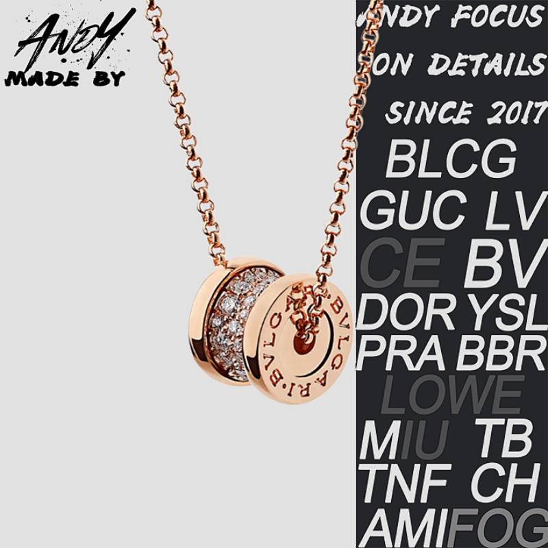 B Bulgari Full Diamond Small Waist Necklace Rose Gold