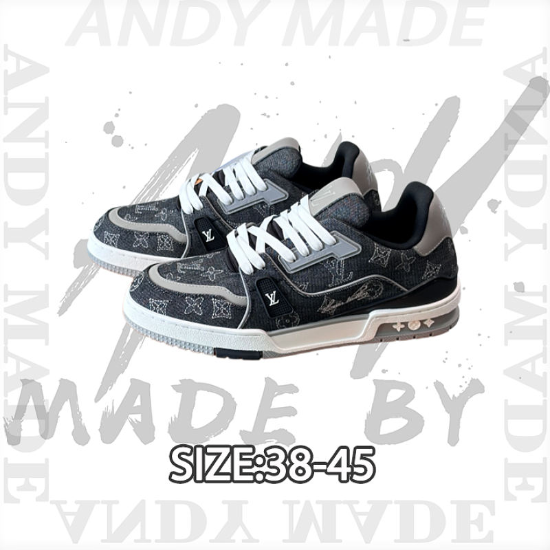 Louis Vuitton The LV Trainer Sneaker Features Dark Blue Denim Paired With The Classic Monogram Pattern U