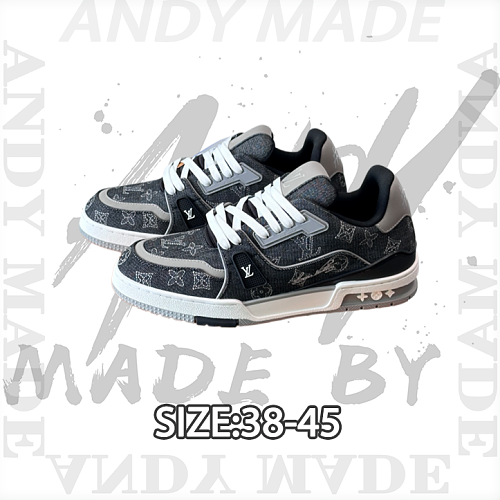 Louis Vuitton The LV Trainer Sneaker Features Dark Blue Denim Paired With The Classic Monogram Pattern U