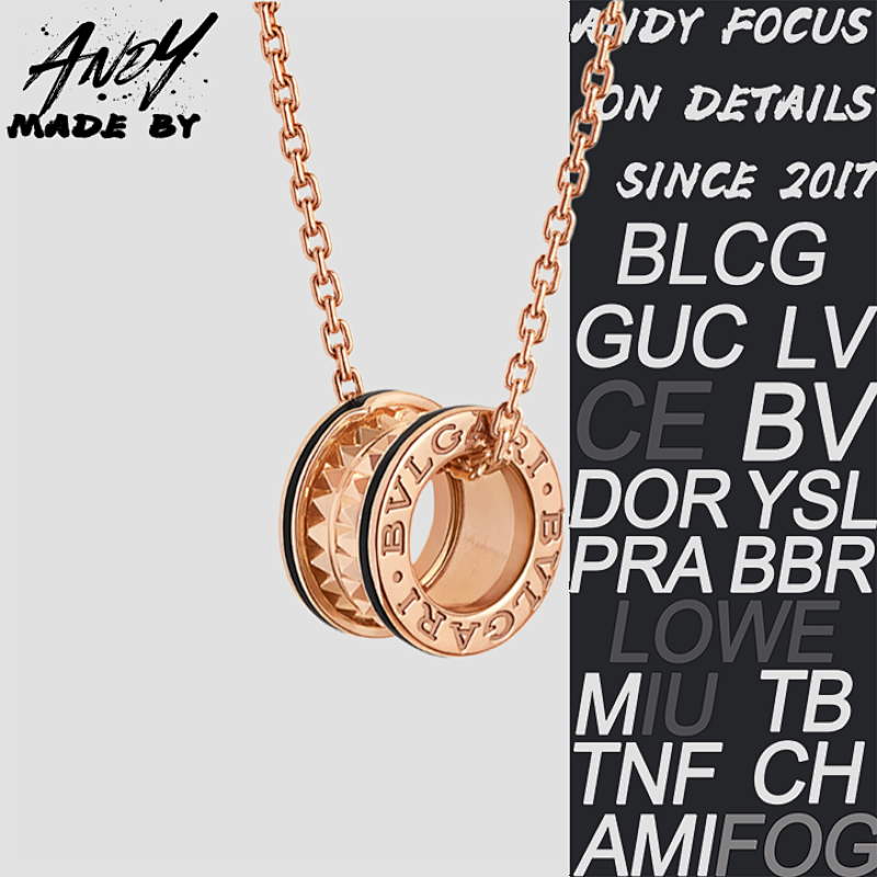 B Bulgari Black Edge Riveted Necklace Rose Gold