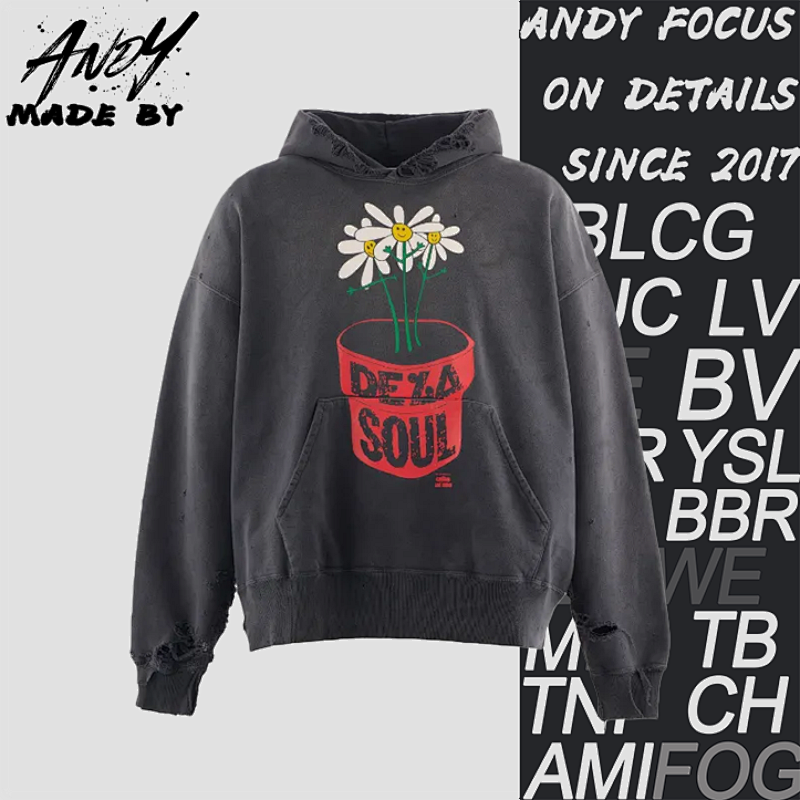 Distressed Hoodie With Potted Flowers