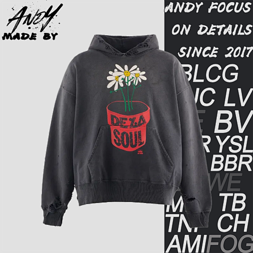 Distressed Hoodie With Potted Flowers