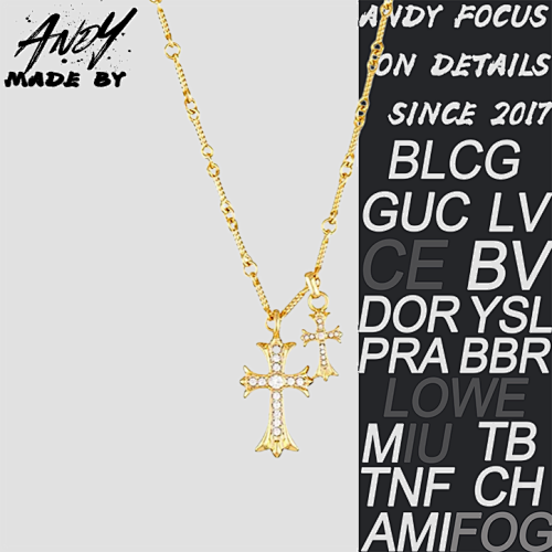 Chrome Hearts Hearts Cross Necklace Inlaid With Stones Gold