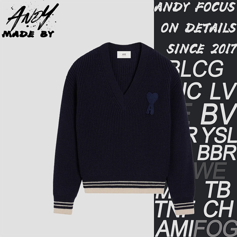 Heart-shaped Logo Striped V-neck Sweater