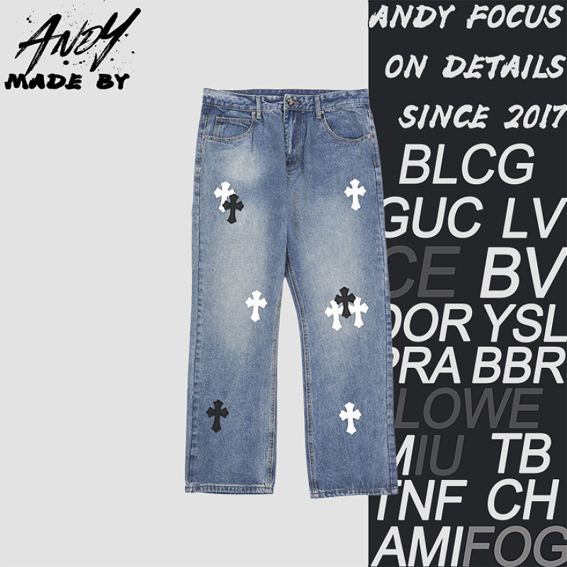 Denim Jeans With A Sanskrit Cross Patch On The Back