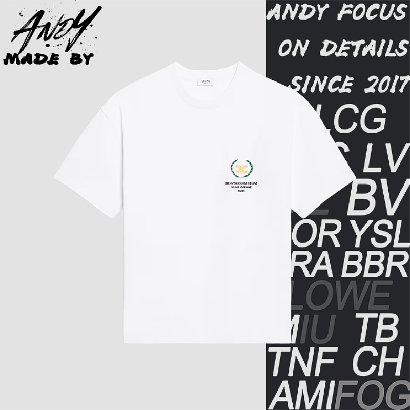 Pure Cotton T-shirt With CE Embroidered Short Sleeves