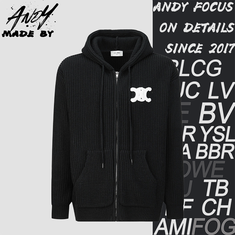 Celine Embroidered Logo Knit Hoodie