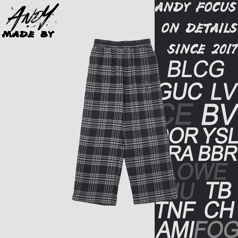 Full Checkered Cross Leather Patch Pants