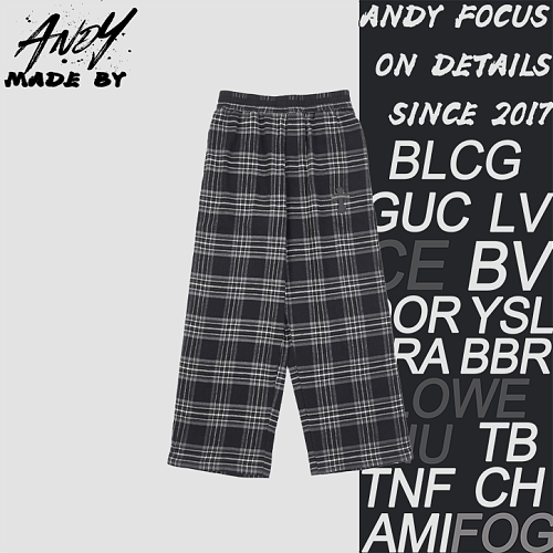 Full Checkered Cross Leather Patch Pants
