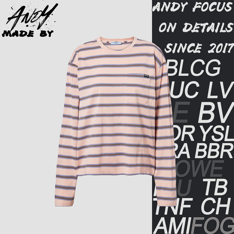 Light Pink Striped Pocket Label Long Sleeve
