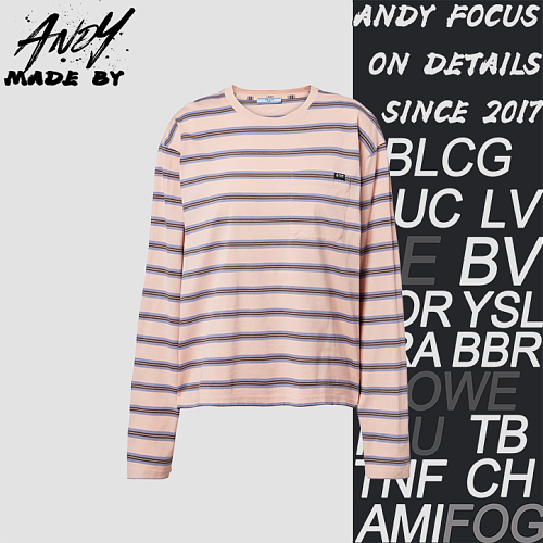 Light Pink Striped Pocket Label Long Sleeve