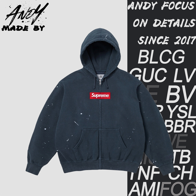Supreme Ink-splash Embroidered Fleece-lined Zip-up Hoodie