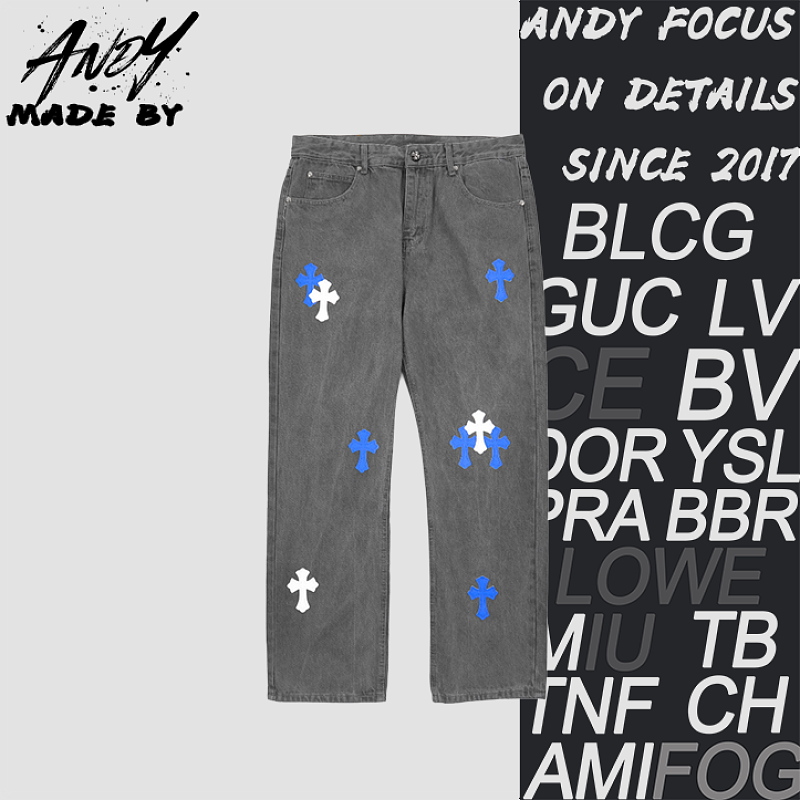 Denim Jeans With A Sanskrit Cross Patch On The Back