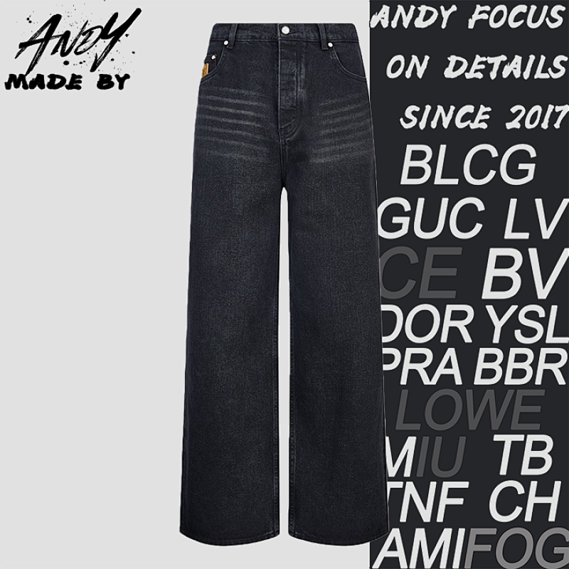 Louis Vuitton Embroidered Leather Label Wide-leg Jean