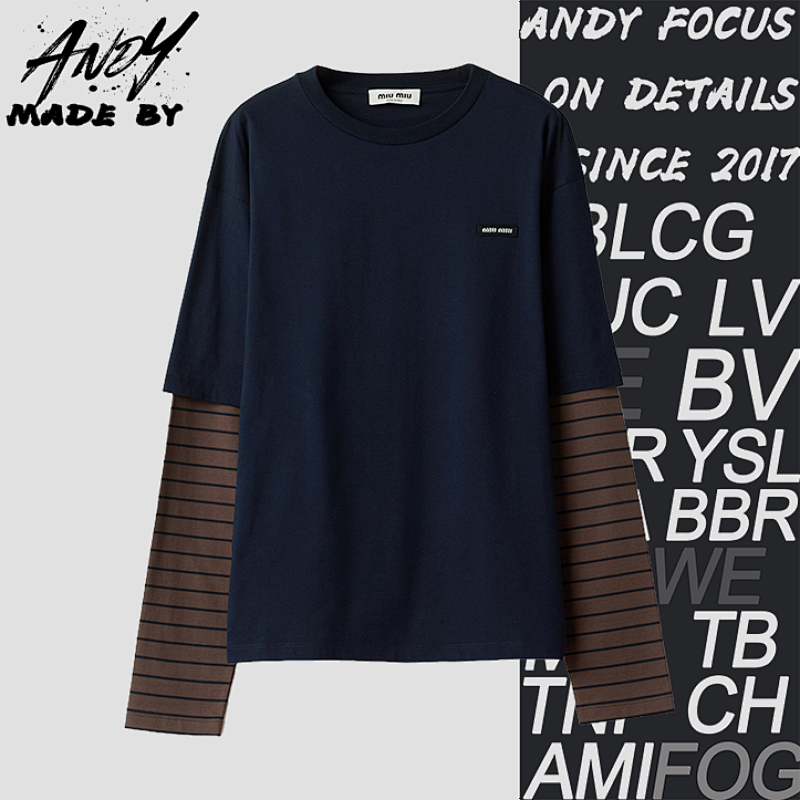 Striped Fake Two-piece Long-sleeved Sweatshirt