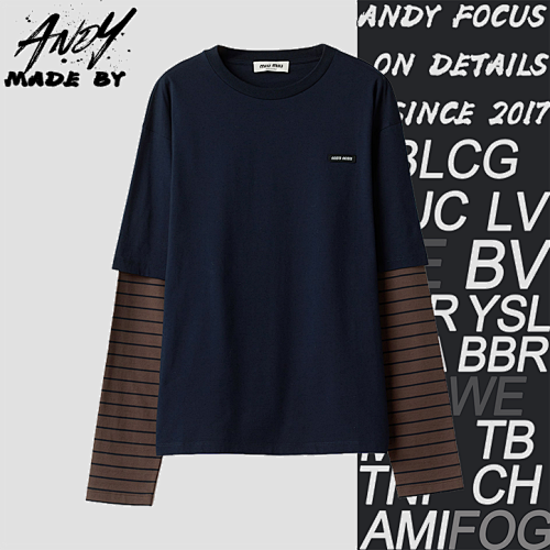 Striped Fake Two-piece Long-sleeved Sweatshirt