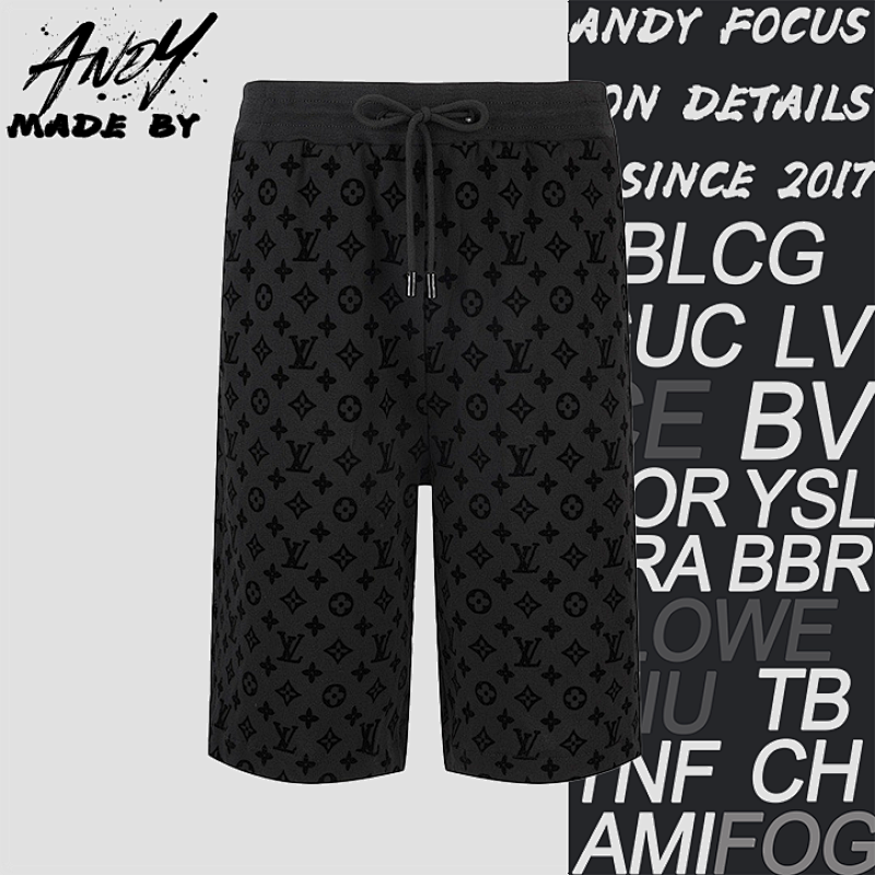 Louis Vuitton Terry Embroidered Short-Sleeveflocked Monogram Print Shorts