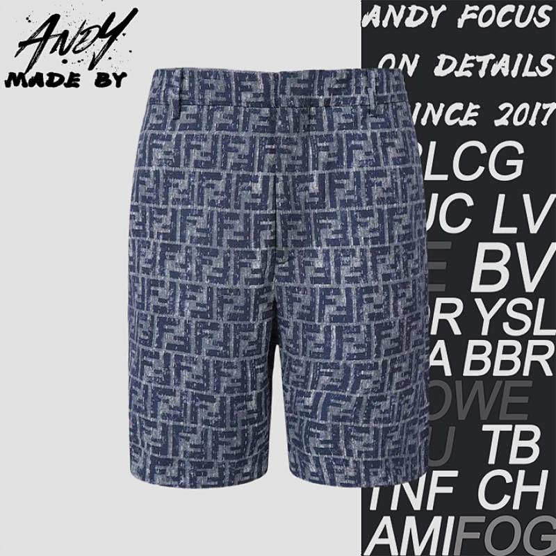 Blue Topstitched FF Shorts