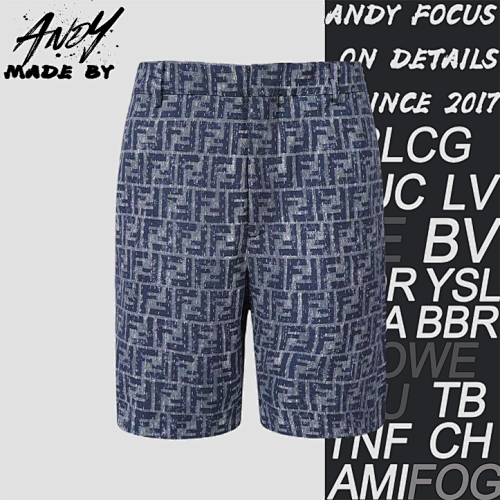 Blue Topstitched FF Shorts