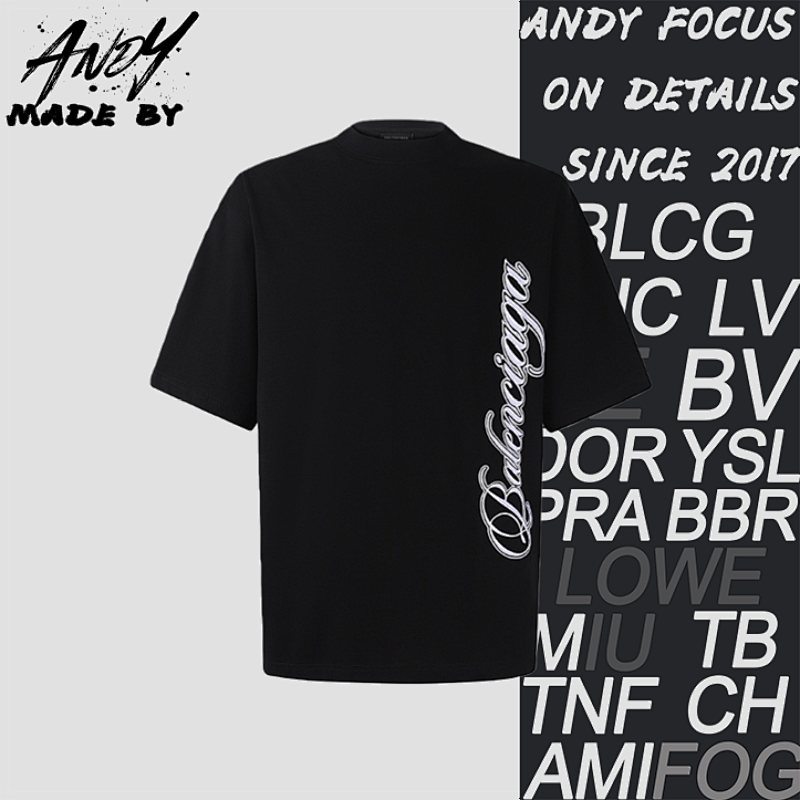 Neck Cotton T-shirt With Script Letter Embroidery