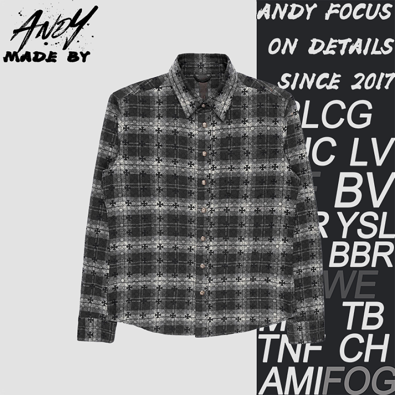 Full-Print Plaid Cross Long-Sleeve Shirt