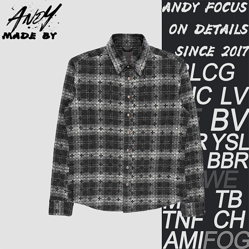 Full-Print Plaid Cross Long-Sleeve Shirt