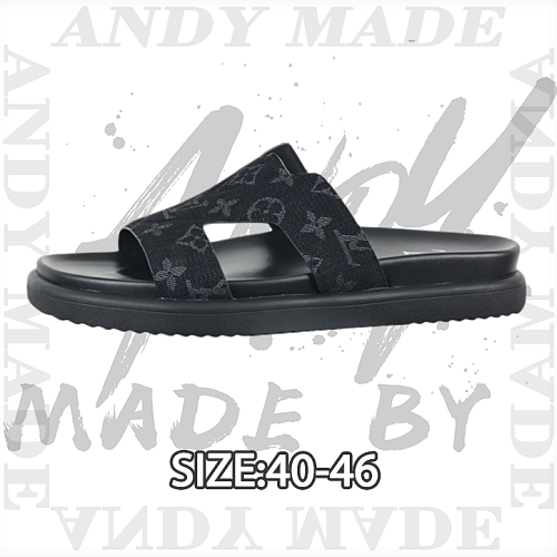 Round Toe Flat Mules Flip-flops Men's Black Denim